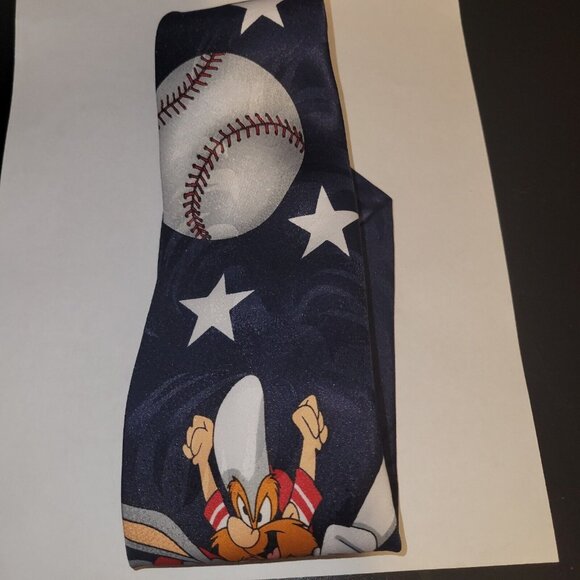 Looney Tunes Bugs Bunny TAZ Yosimitie Sam Baseball Necktie Silk Cartoon - Picture 4 of 7